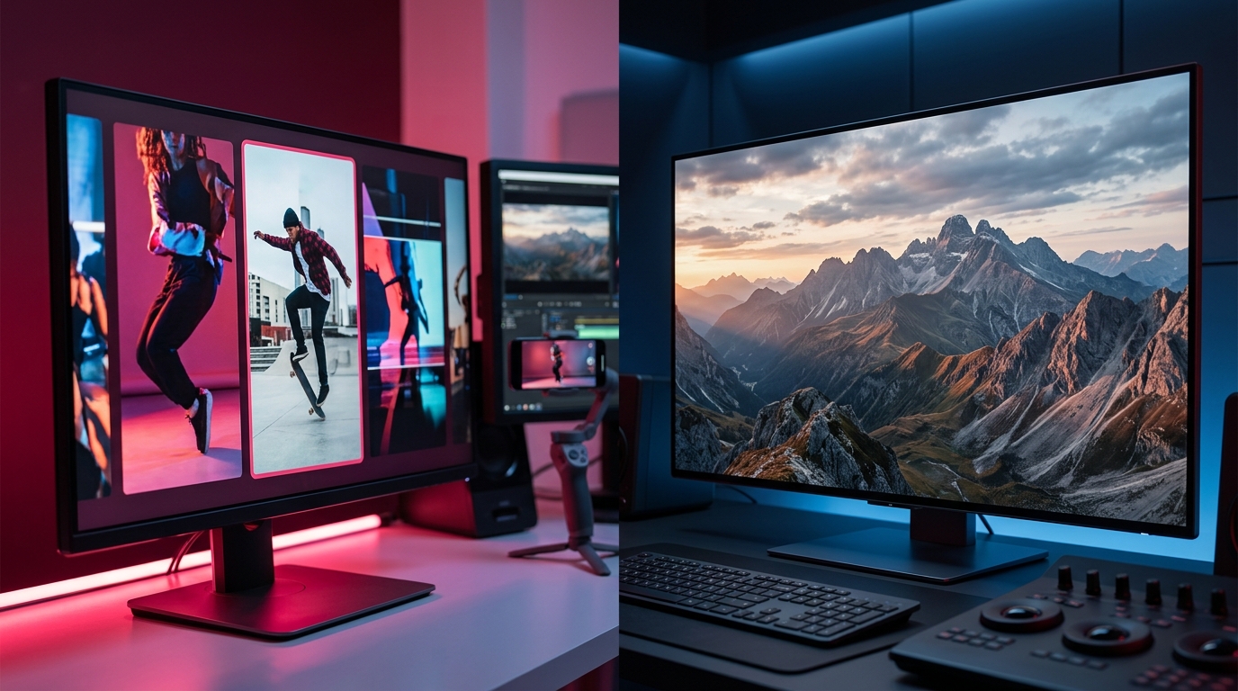 A split-screen graphic showing Kling AI generating fast-paced social media content on the left, and Google Veo rendering a high-fidelity 4K cinematic landscape on the right.