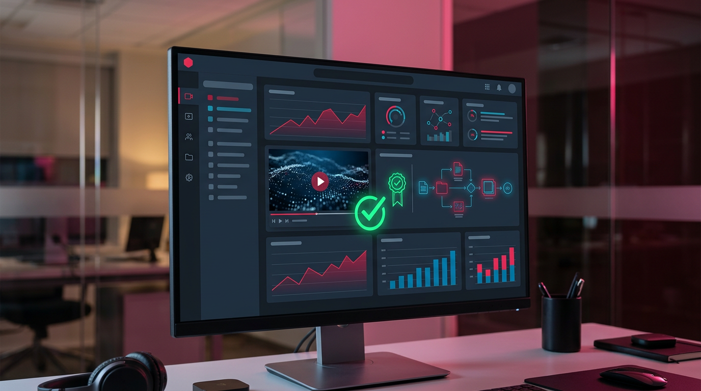 A sleek dashboard interface of an enterprise digital asset management system showing verified credentials for c2pa compliance.