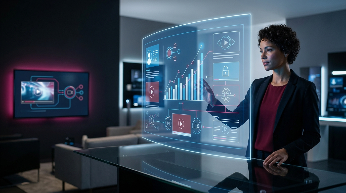 A sleek, modern digital interface on a glass screen, illustrating the rapid adoption rate of C2PA standards among enterprise media companies in 2026.