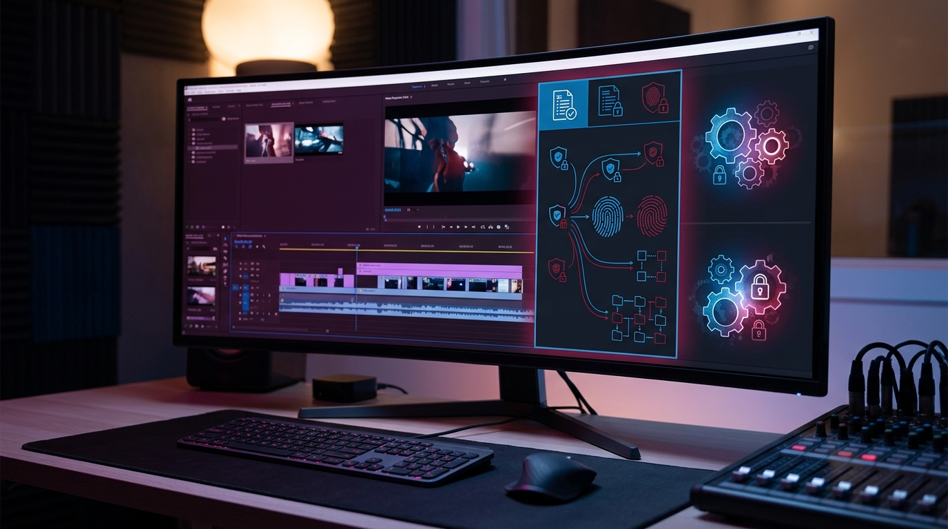 A video editing software interface showing a manifest panel configured for c2pa compliance.