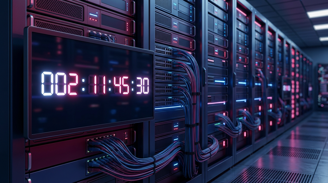 A glowing digital clock counting down to August 2026, overlaid on a futuristic server room representing enterprise c2pa video pipelines.