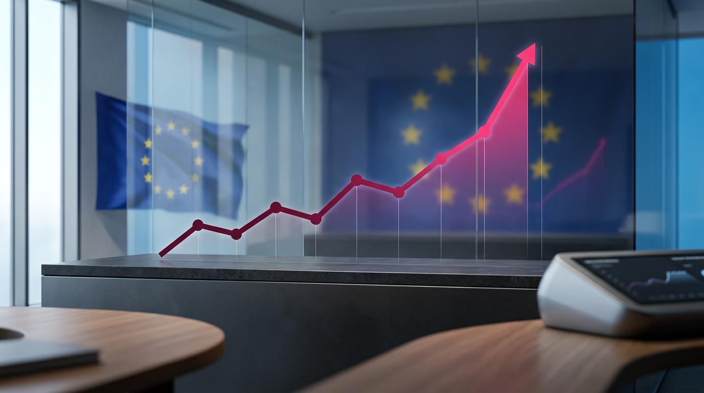 A line graph showing the exponential growth of C2PA membership reaching over 6,000 by 2026, set against a backdrop of European Union flags.